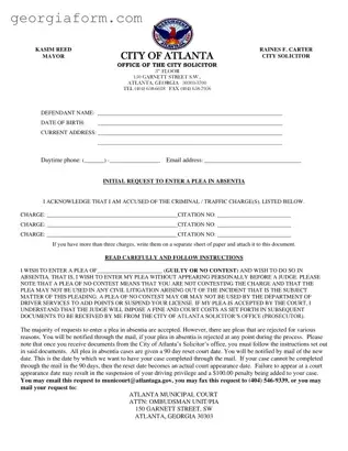 Free Georgia Plea Absentia Template in PDF