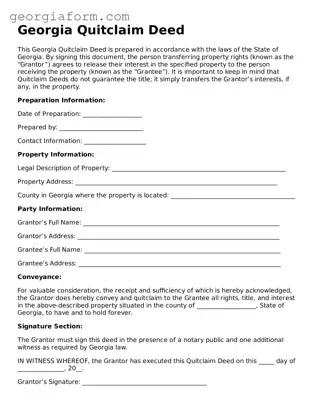 Legal  Quitclaim Deed Form for Georgia