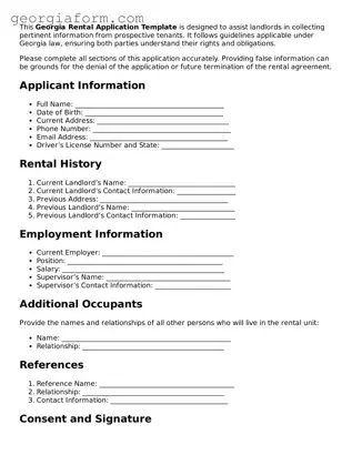 Legal  Rental Application Form for Georgia