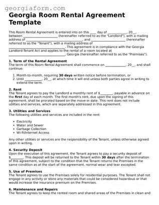 Legal  Room Rental Agreement Form for Georgia