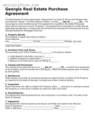 Legal  Real Estate Purchase Agreement Form for Georgia