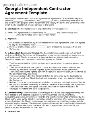 Legal  Independent Contractor Agreement Form for Georgia