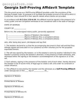 Legal  Self-Proving Affidavit Form for Georgia