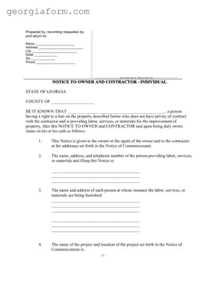 Free Notice To Owner Georgia Template in PDF