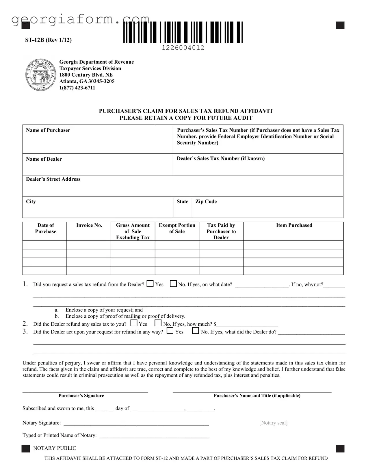 Free St 12B Georgia Template in PDF